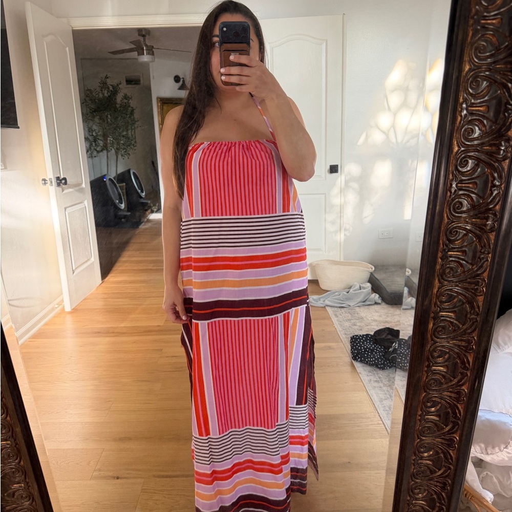 NWOT Loft Stripe Halter Maxi Dress Womens Large Petite